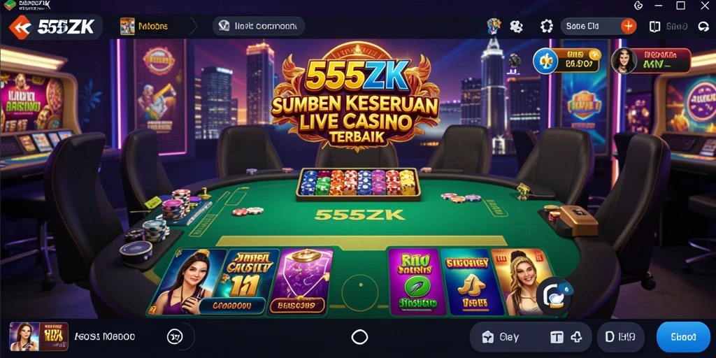 Screenshot gameplay Live Casino di 555ZK dengan dealer langsung dan suasana kasino.