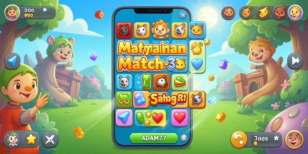Tampilan gameplay seru di ADAM77 dengan tantangan Match-3.