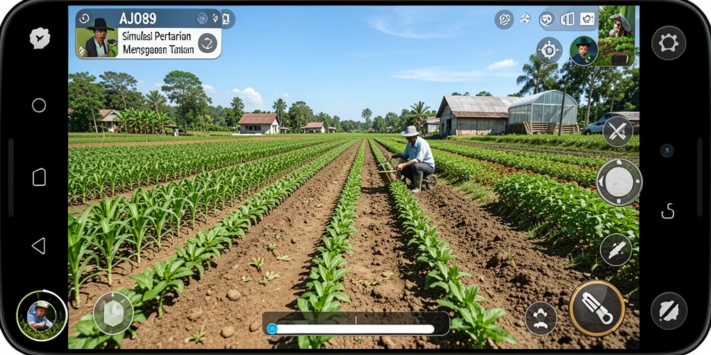 Gameplay seru AJO89 dengan tanaman dan panen yang beragam.