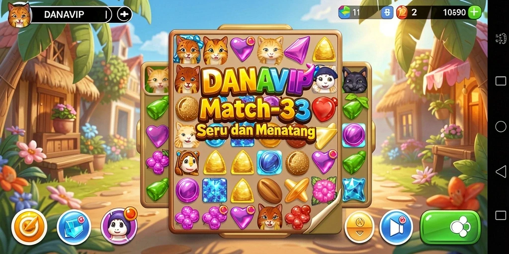 Gameplay seru <strong>DANAVIP</strong> menunjukkan momen mencocokkan buah yang intens.