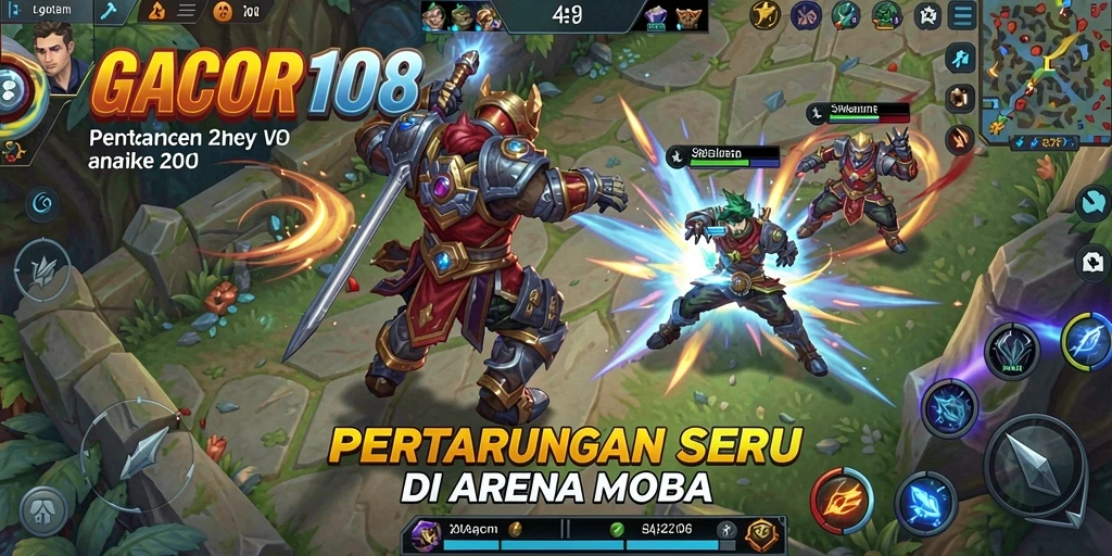 Tampilan seru dari pertarungan GACOR108 dalam gameplay MOBA.