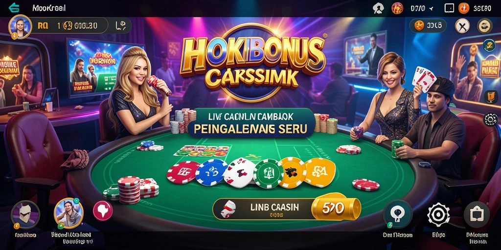 Tampilan gameplay HOKIBONUS yang menampilkan dealer langsung dan permainan seru.
