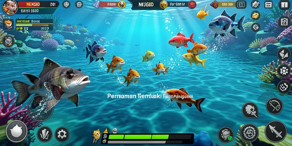 Tampilan gameplay seru dalam NEXGID saat berburu ikan.
