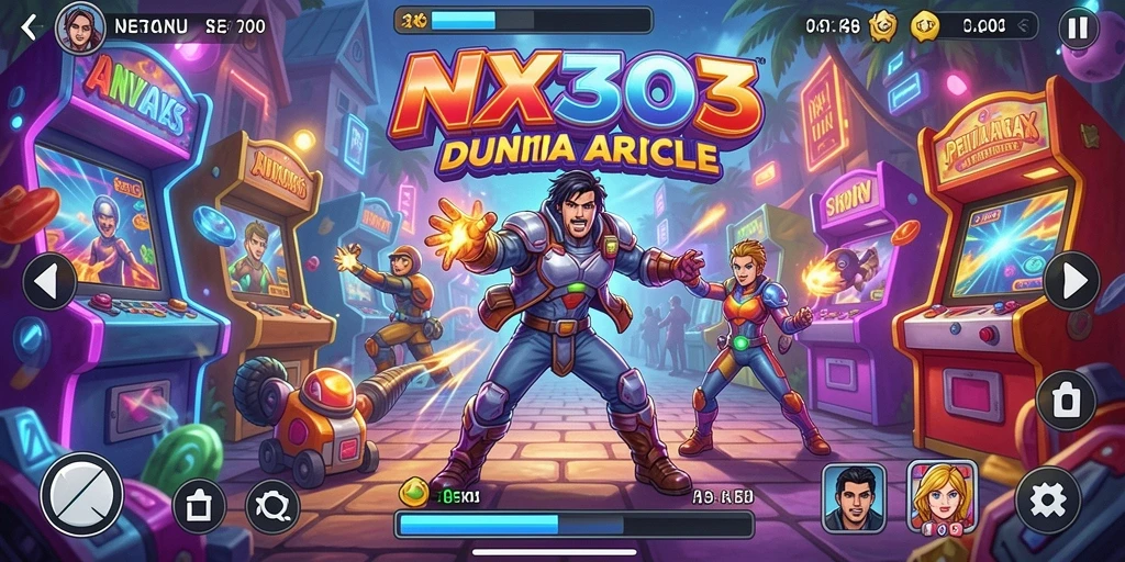 Screenshot utama NX303 memperlihatkan gameplay seru dan menantang dalam dunia arcade.