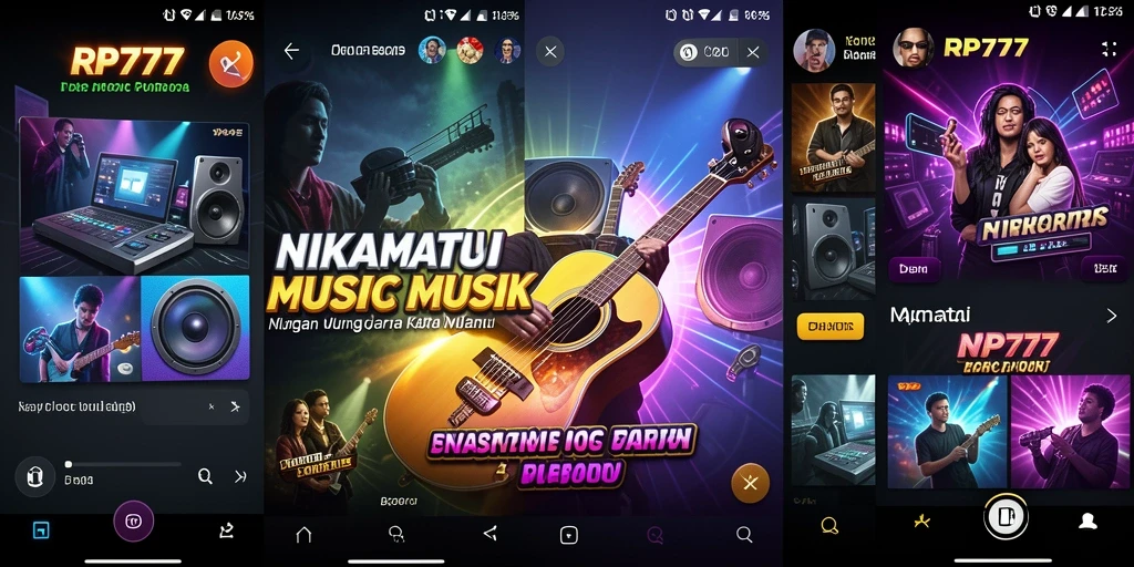 Screenshot gameplay RP777 menampilkan antarmuka aplikasi dengan daftar lagu yang menarik.